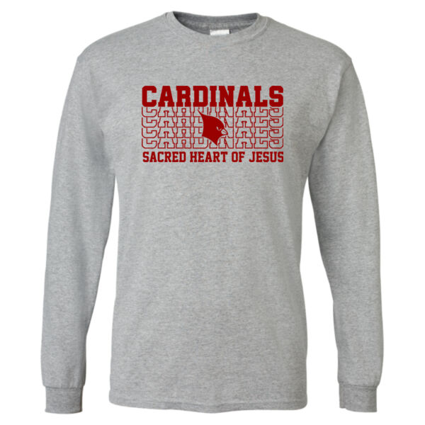 Sacred Heart Cardinals Repeat Design - DryBlend® 50/50 Long Sleeve T-Shirt Thumbnail