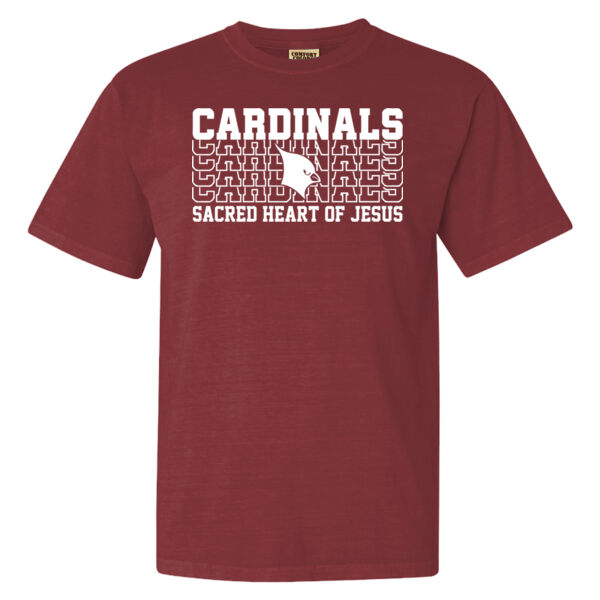 Sacred Heart Cardinals Repeat White Design - Garment-Dyed Heavyweight T-Shirt Thumbnail