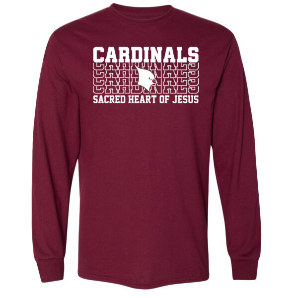 Sacred Heart Cardinals Repeat White Design - DryBlend® 50/50 Long Sleeve T-Shirt Thumbnail